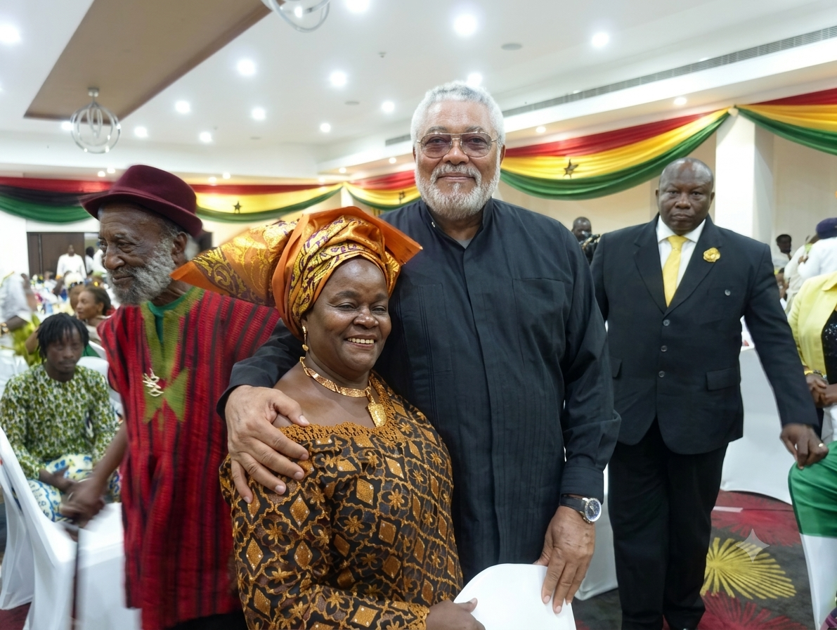Mrs Naomi Patricia Palmer-Buchanan with former Ghanaian President Jerry John Rawlings at an MMGF gathering
